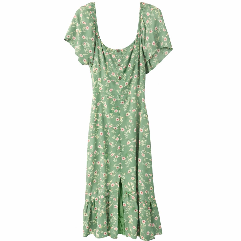 Luxology Floral Midi Dress Size Medium Sage Green Cottagecore Slit Dress Boho